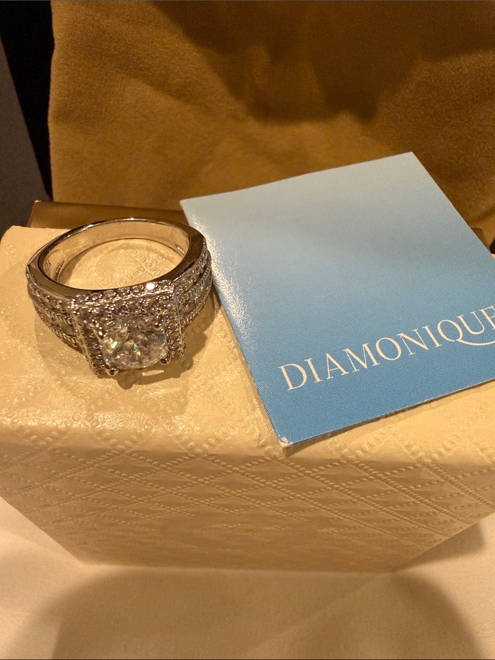 Authentic Diamonique QVC Sterling Silver Princess-Cut Halo Ring Set (Size 6)